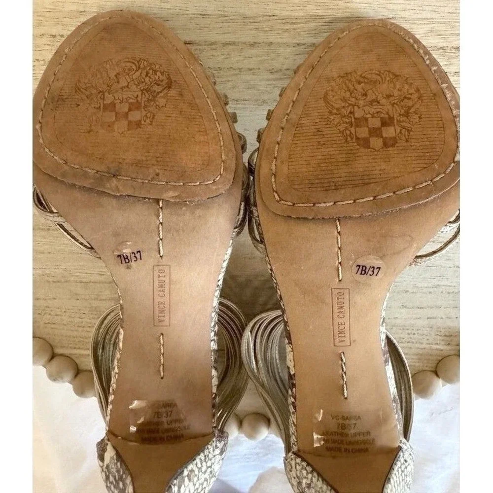 Vince Camuto Champagne Metallic Open Toe Stiletto 7B Embossed Leather 4